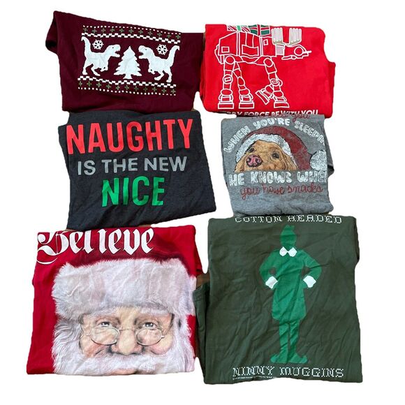 Gildan Other - Mens Christmas Shirt LOT Size XL Lot Of 6 Tees ELF Star Wars Santa